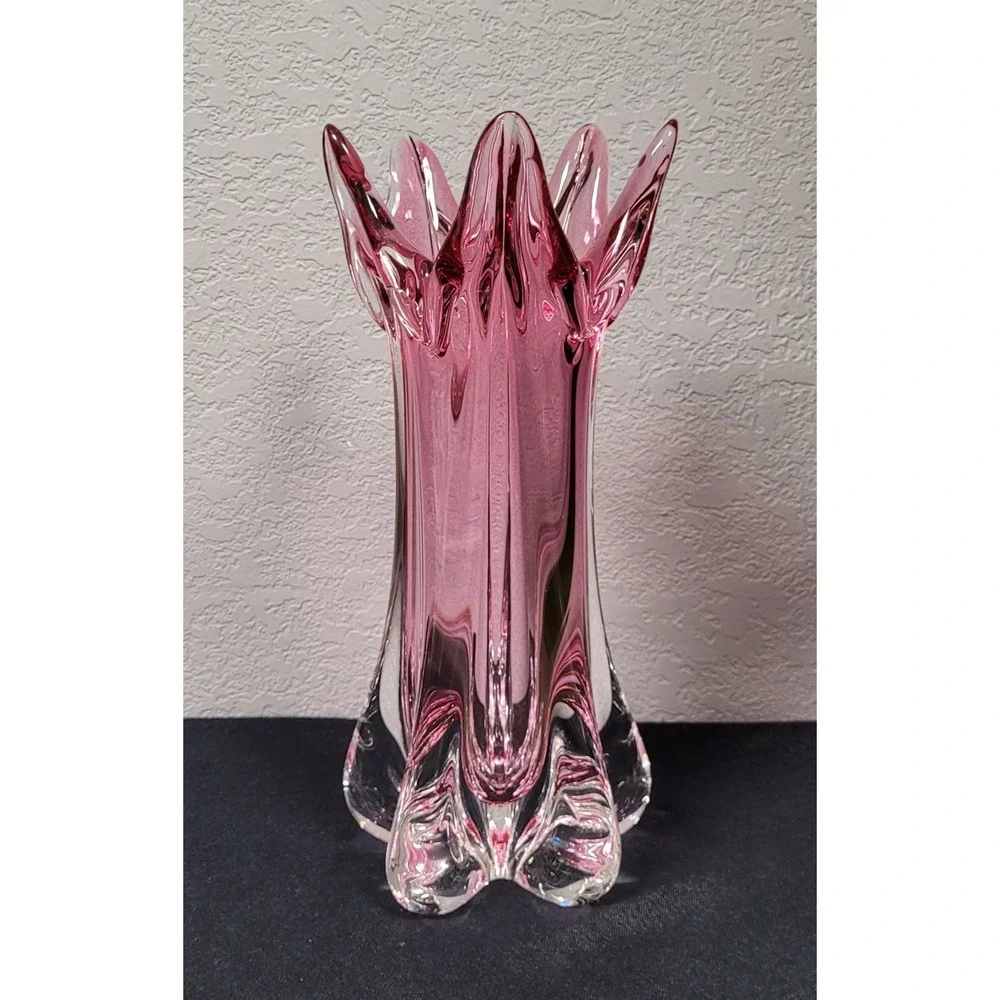 MCM Josef Hospodka Chribska Cranberry Pink Art Glass Starburst Vase Czech 12